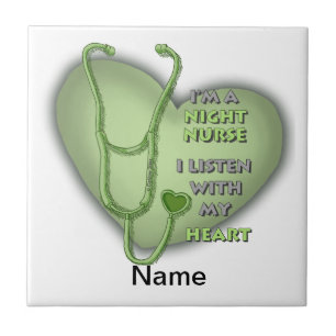 Green Heart Night Nurse Ceramic Tile