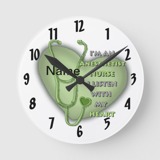 Green Heart Nurse Anaesthetist Round Clock (Front)
