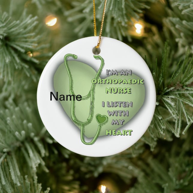 Green Heart Orthopaedic Nurse Ceramic Ornament (Tree)