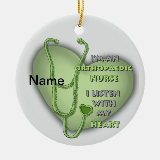 Green Heart Orthopaedic Nurse Ceramic Ornament (Front)