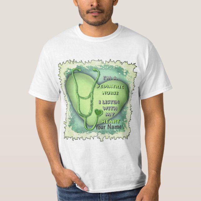 Green Heart Paediatrics Nurse T-Shirt (Front)