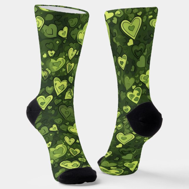 Green Heart Pattern Socks (Angled)