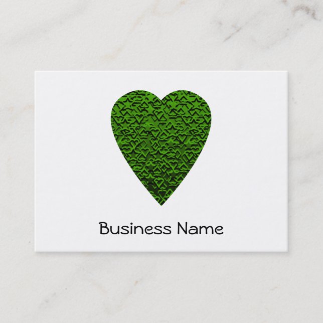 Green Heart. Patterned Heart Design. Business Card (Front)