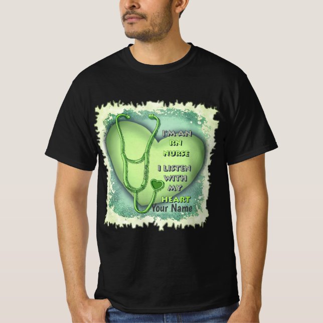 Green Heart RN Registered Nurse T-Shirt (Front)