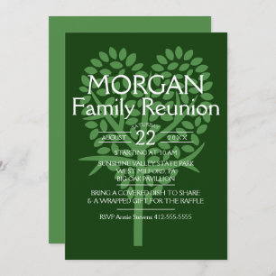 Green Heart Tree Family Reunion Invitation