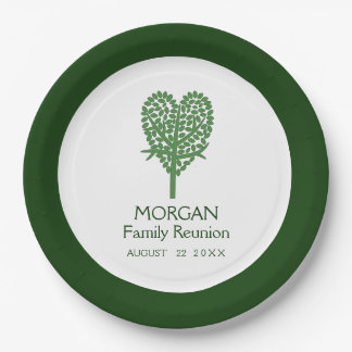 Green Heart Tree Family Reunion Paper Plate