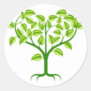 Green heart tree illustration classic round sticker