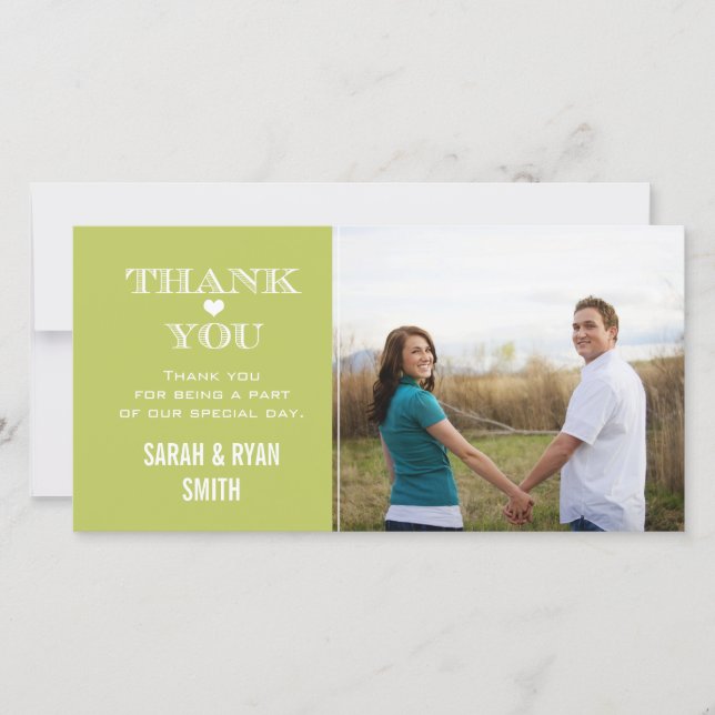 Green Heart Wedding Photo Thank You Cards (Front)