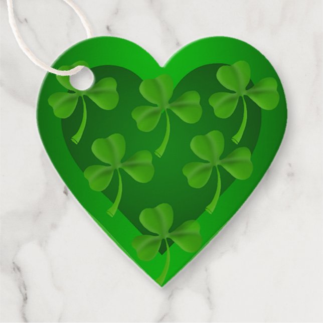 Green Heart with Shamrocks Favour Tags (Front)