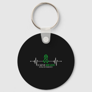 Green Heartbeats Ribbon Mental Health Awareness Mo Key Ring