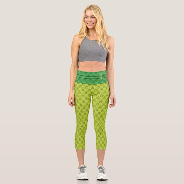 Green Hearts Custom Monogram & Name Capri Leggings (Front)