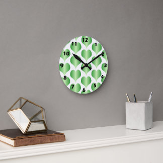 Green Hearts Design Round Clock