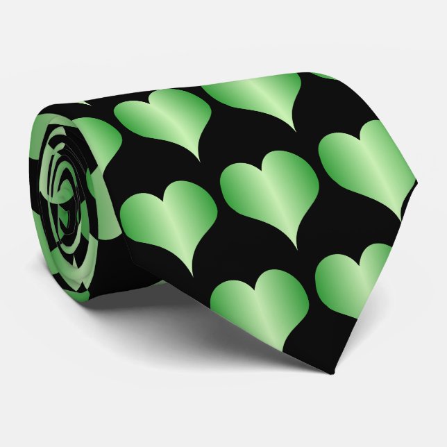 Green Hearts Design Tie (Rolled)