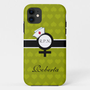 Green Hearts+Female Sign+Nurse Cap/Name iPhone 11 Case