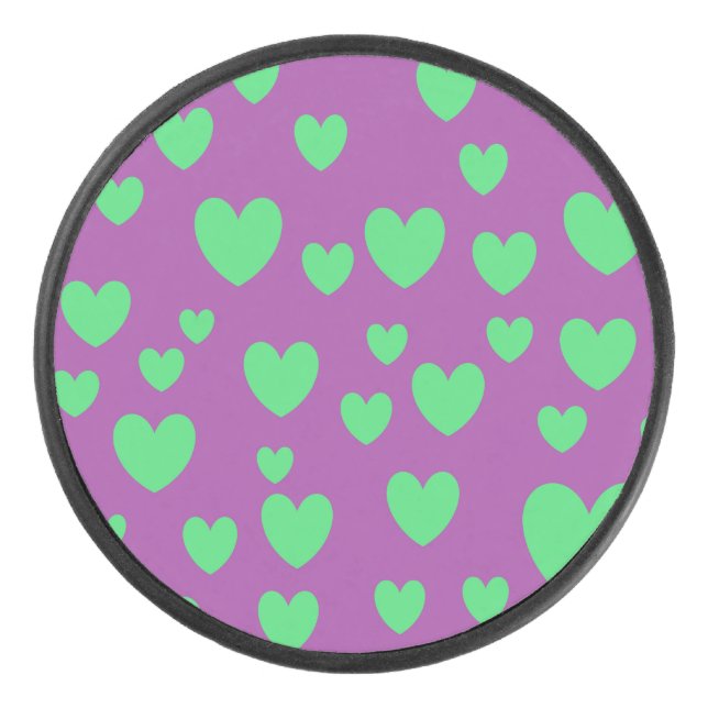 Green Hearts Hockey Puck (Front)