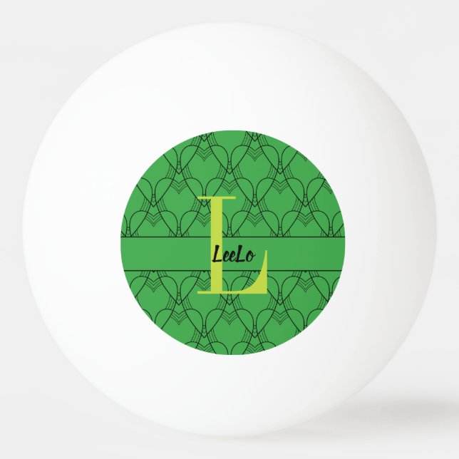 Green Hearts Monogram and Name Custom Ping Pong Ball (Front)