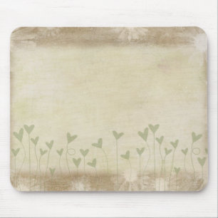 Green Hearts on Brown Mouse Pad