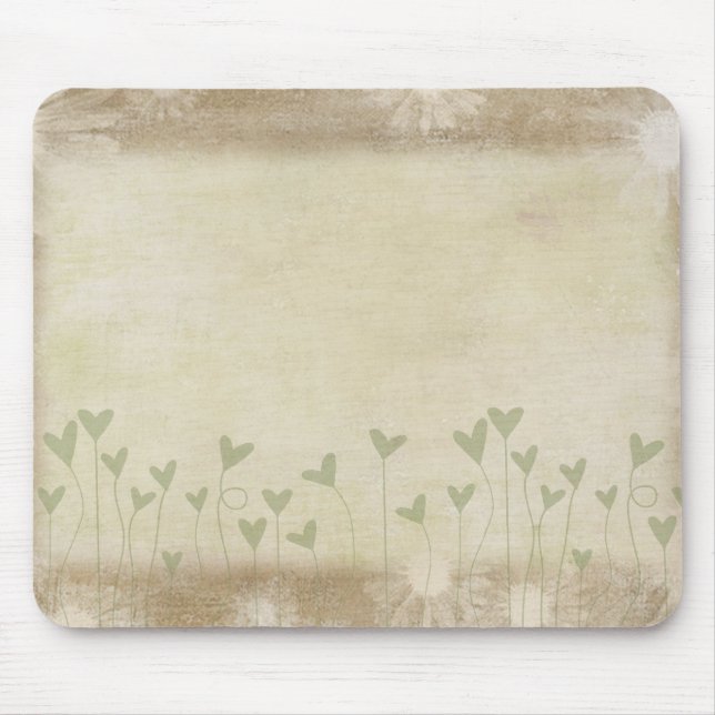 Green Hearts on Brown Mouse Pad (Front)