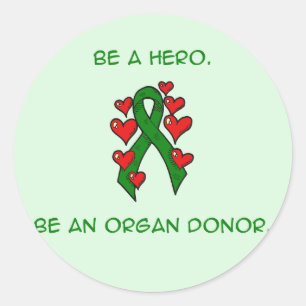 Green Hearts Ribbon Donor Classic Round Sticker