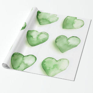 Green Hearts Watercolour Digital Art Wrapping Paper