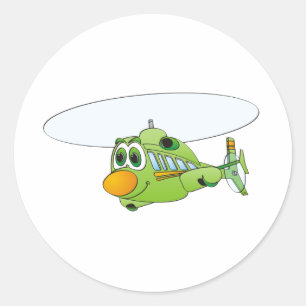 Green Helicopter Cartoon Classic Round Sticker