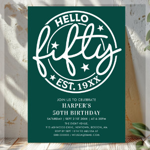 Green Hello Fifty 50th Birthday Invitation