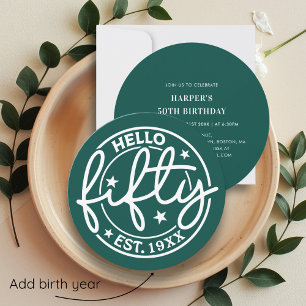 Green Hello Fifty 50th Birthday Invitation