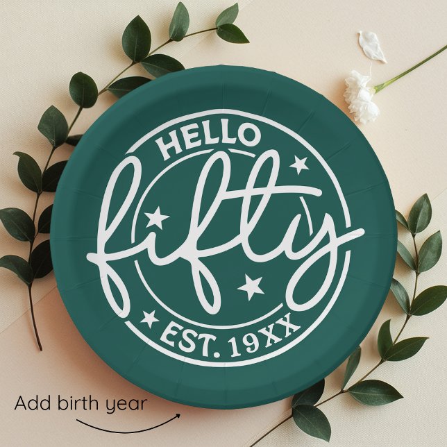 Green Hello Fifty 50th Birthday Paper Plate (Creator Uploaded)