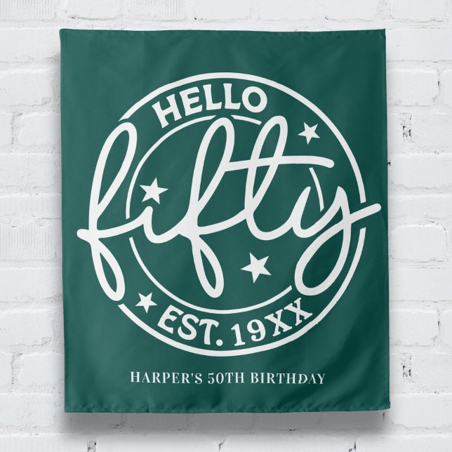 Green Hello Fifty 50th Birthday Tapestry (Creator Uploaded)