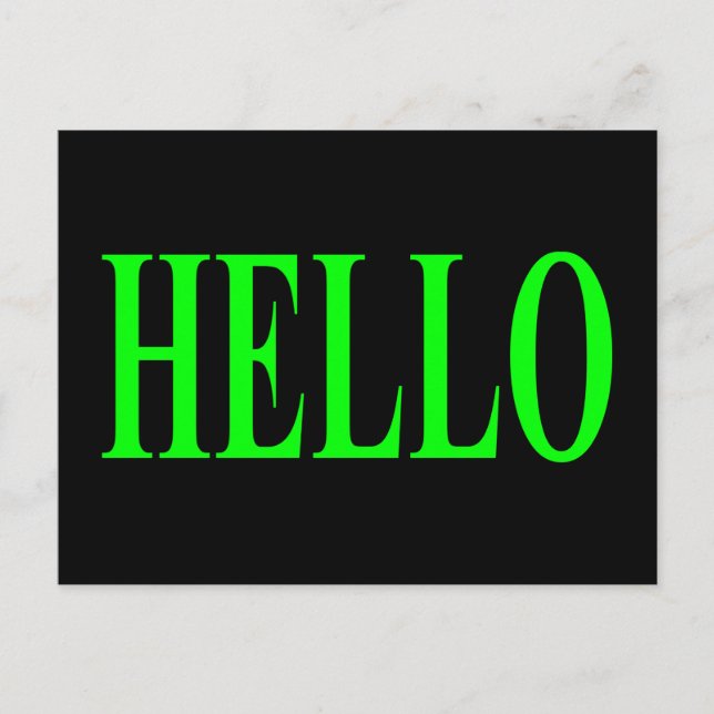 Green Hello Postcard on Black Background (Front)
