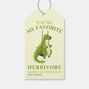 Green herbivore dinosaur children funny Valentines Gift Tags