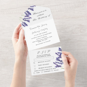 Green Herbs Watercolor Purple Lavender Wedding   All In One Invitation