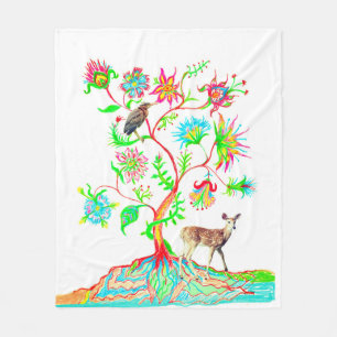 Green Heron and Deer Fleece Blanket