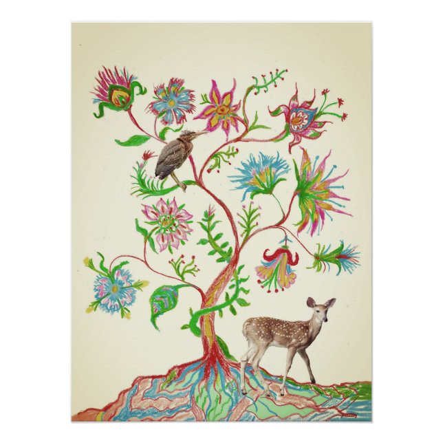Green Heron and Deer Poster (Front)