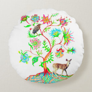 Green Heron and Deer Round Cushion