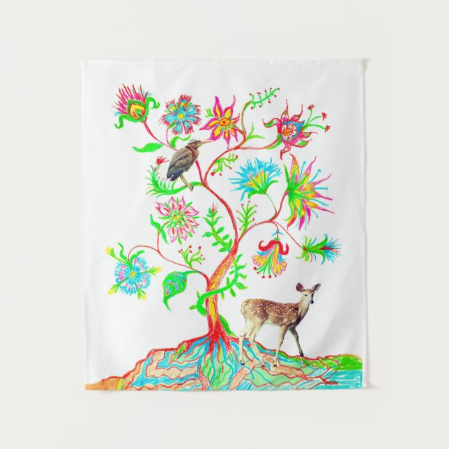 Green Heron and Deer Tapestry (Front)