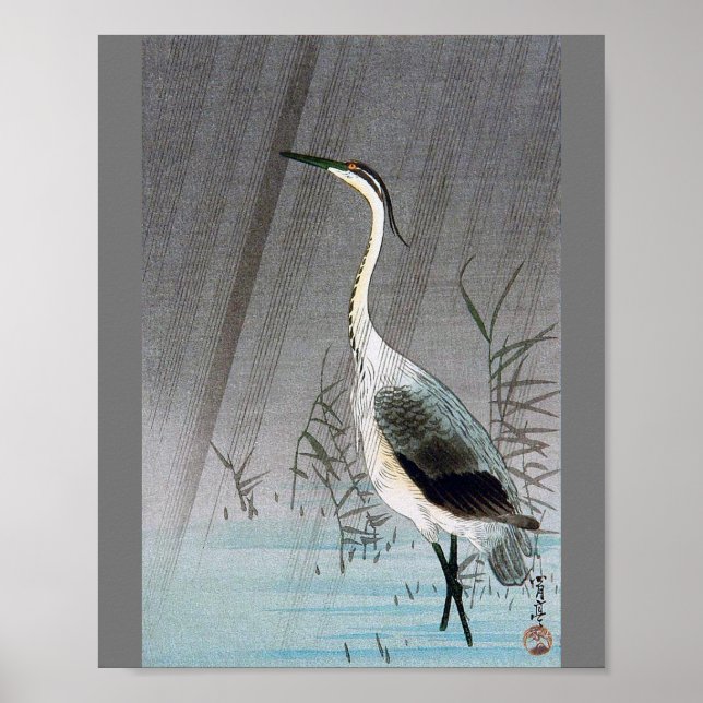 Green Heron in Rain, Watanabe Seitei Poster (Front)