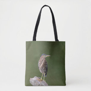 Green Heron on a log Tote Bag