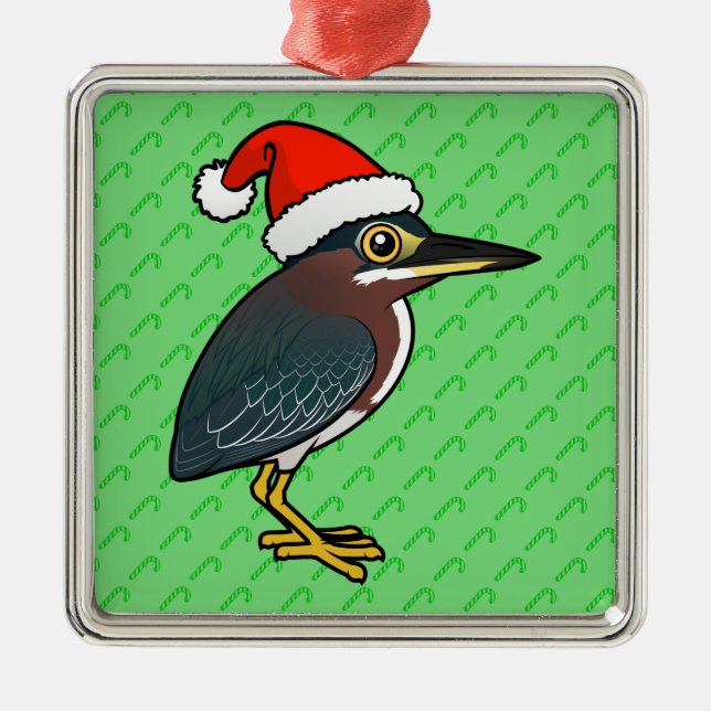 Green Heron Santa Metal Tree Decoration (Front)