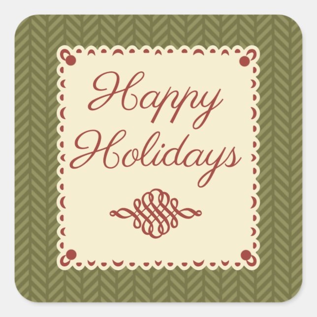 Green Herringbone Happy Holidays Sticker (Front)