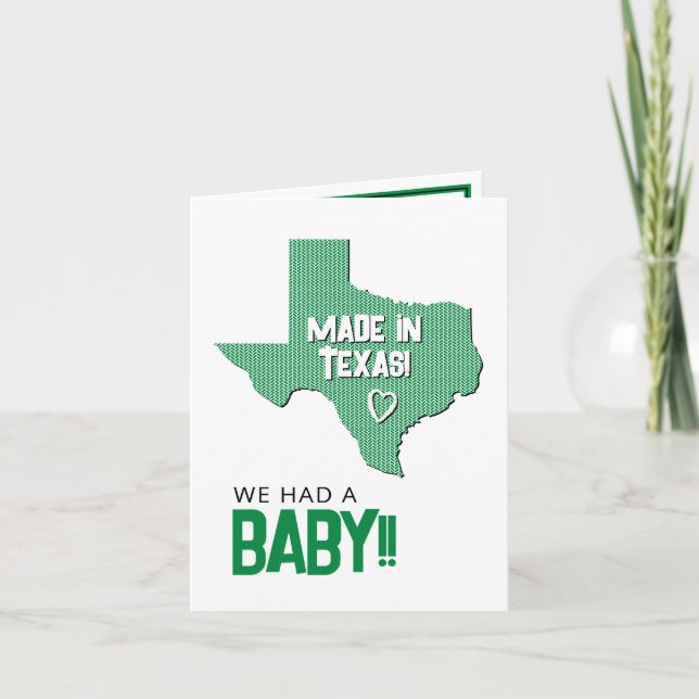 Green Herringbone Made in Texas Photo Baby Announcement (Front)