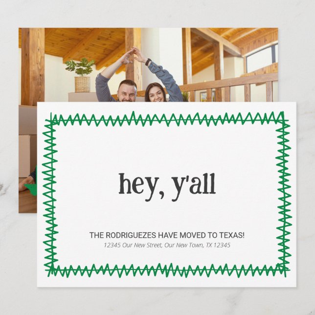 Green Hey Y'all - Moved to Texas Announcement (Front/Back)