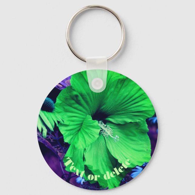 Green Hibiscus Abstract Flower Personalised Key Ring (Front)