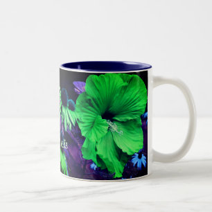 Green Hibiscus Flower Art Personalised Two-Tone Coffee Mug