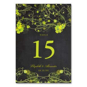Green Hibiscus Swallows Floral Chalkboard Wedding Table Number