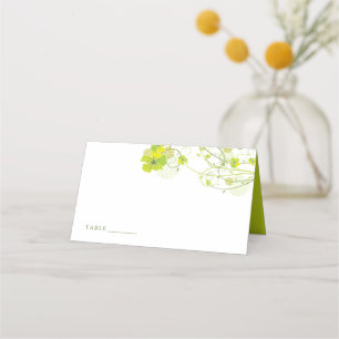 Green Hibiscus Swirls & Swallows Floral Wedding Place Card