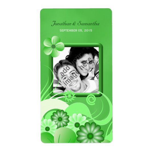 Green Hibiscus Wedding Big Photo Favour Wine Label Shipping Label