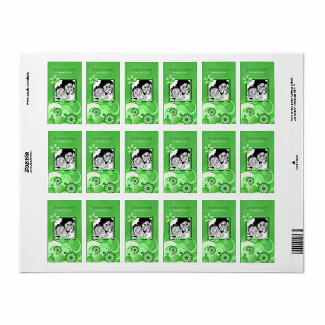 Green Hibiscus Wedding Mini Photo Favour Wine Labe Label (Full Sheet)