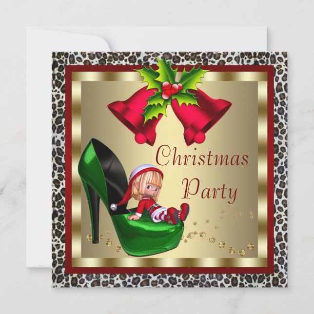 Green High Heel Shoes Leopard Christmas Party Invitation (Front)