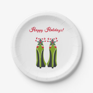 Green High Heels with Candy Canes Paper Plate